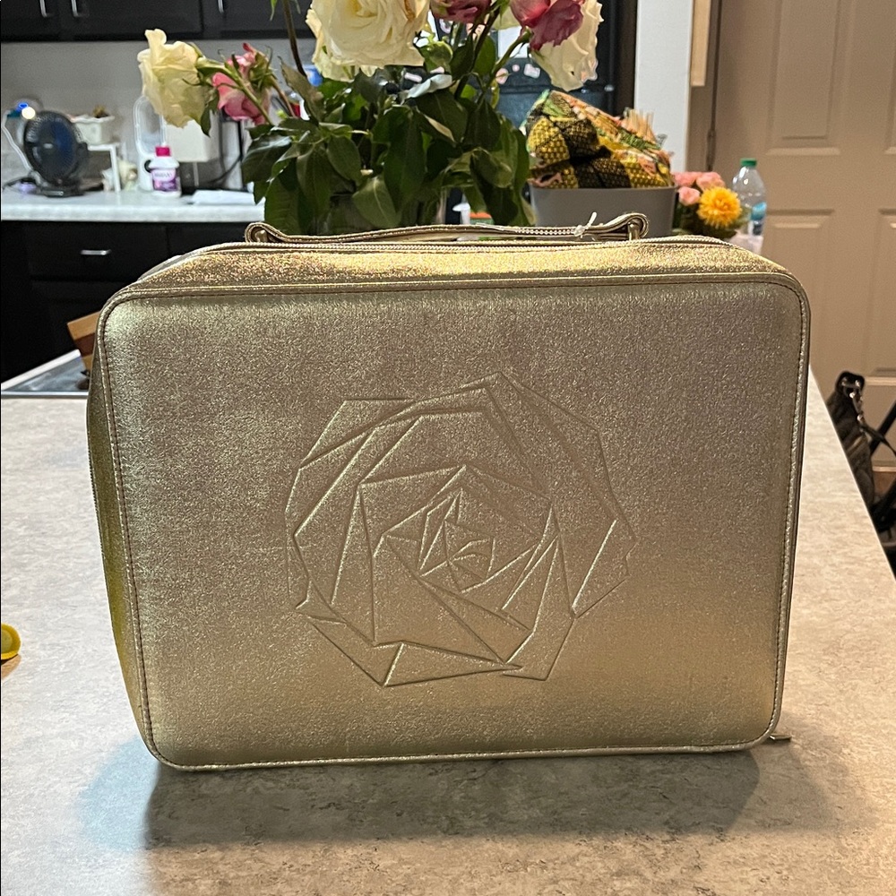 Lancôme Metallic Gold Embossed Rose Cosmetic Case